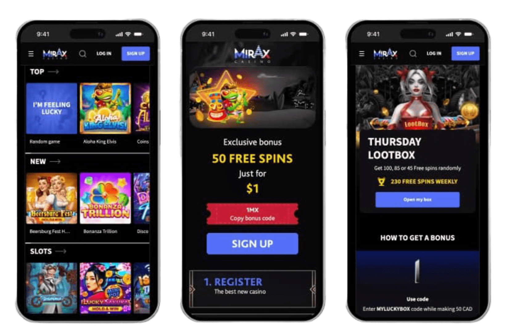 Mirax Casino App Screenshot